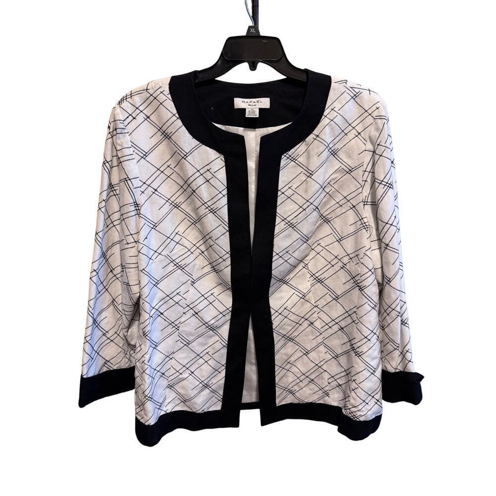 Rafael Black White Women’s Plus Size Blazer 3/4 Sleeves Lined Sz 3X